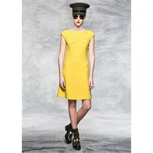 Moschino Cheap & Chic FW13 Canary Yellow Virgin Wool Mod A-Line Dress IT 42 US 8